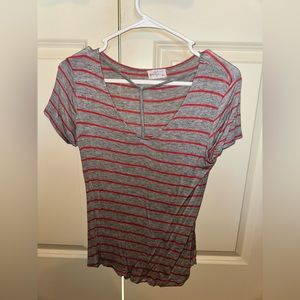 Grey And Pink Striped Shirt